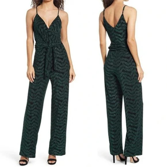 SAYLOR Pants - Saylor Ediola Jacquard Sleeveless Jumpsuit Metallic Green Black Size: XS NWT
